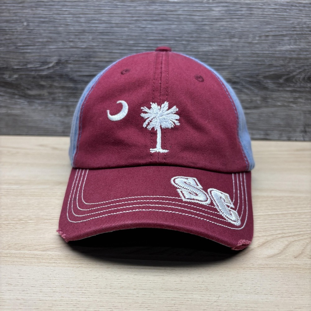 South Carolina Hat Cap Strap Back Maroon Blue Embroidered Palmetto Crescent Mens